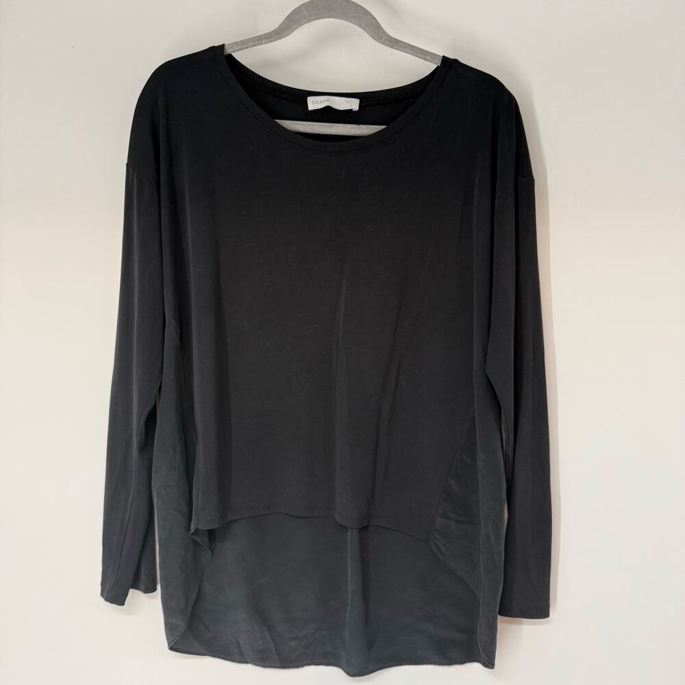 Grana Hi-Low T-Shirt Womens Small / 4 Black Long Sleeve Oversized Fit Round Neck